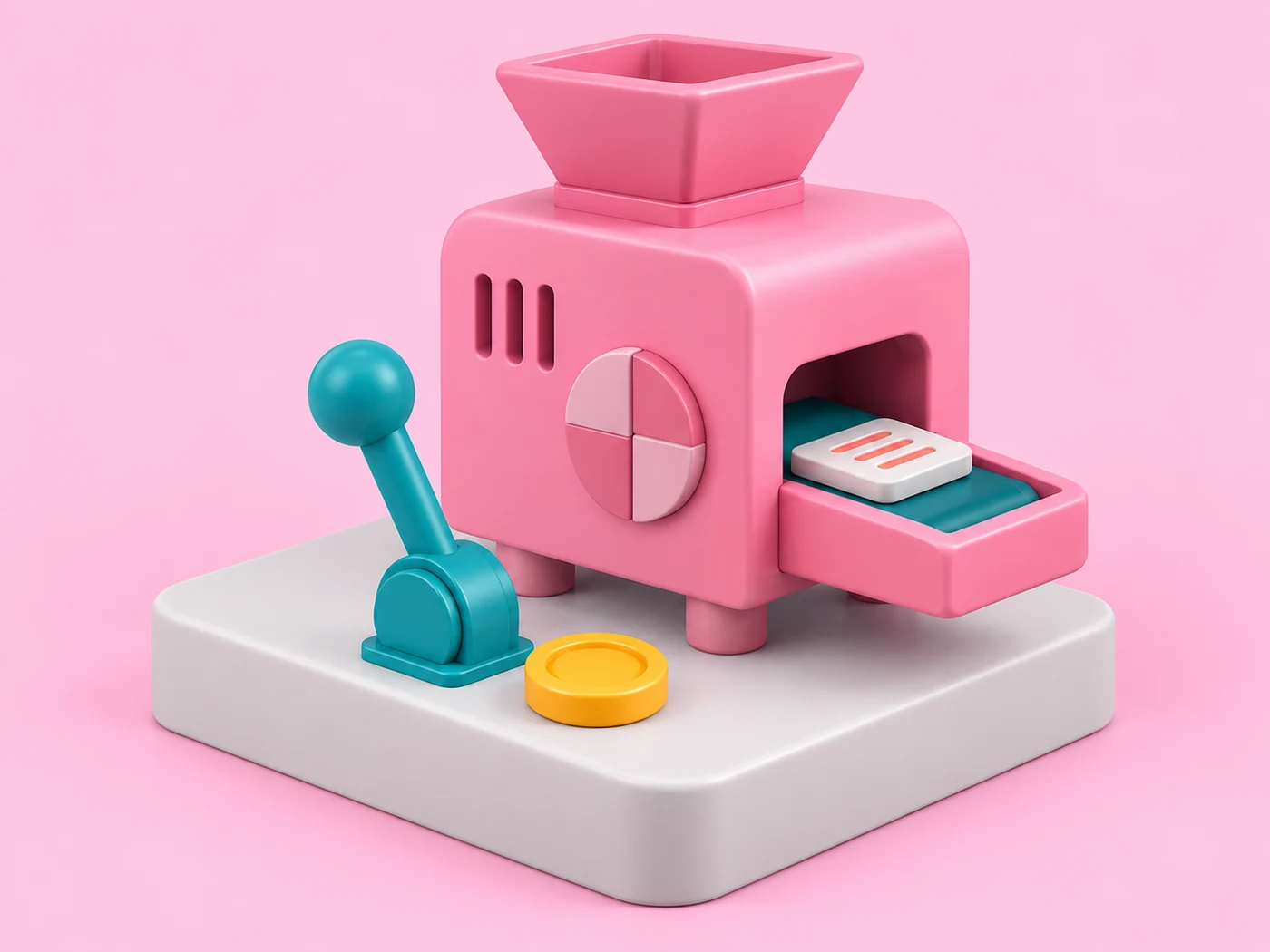 A pastel factory machine with a single owner's key seated in its housing.